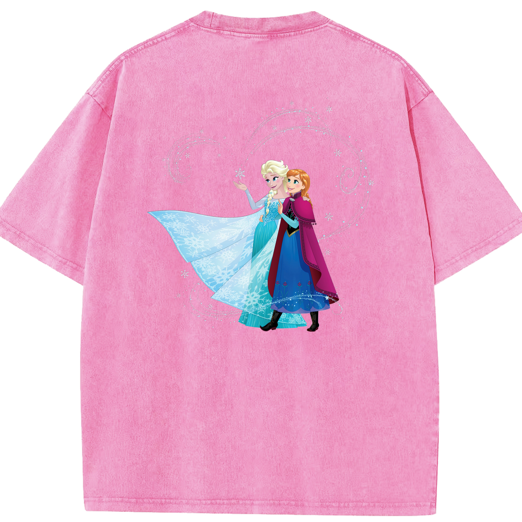 （画像用） アナと雪の女王 アンナ エルサ Frozen Anna Elsa 綿100% ヴィンテージ風 半袖Tシャツ（背面プリント）